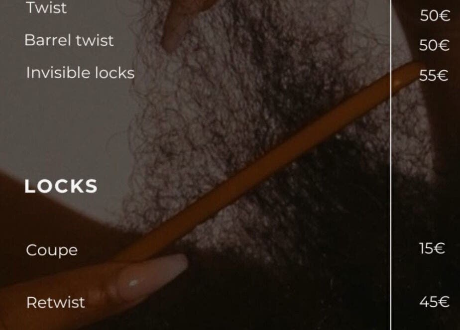 Menu des prix des locks chez Marie.hairstyle à Sarcelles, Île-de-France, FR. Liste des services et tarifs.