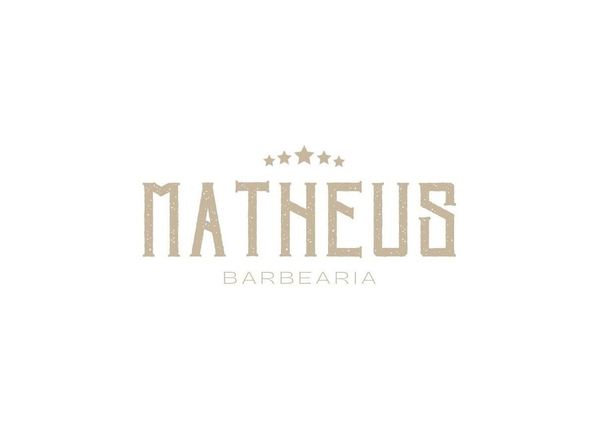 Logotipo estilizado da BARBEARIA MATHEUS em Ceará, Ceará, BR com estrelas decorativas.