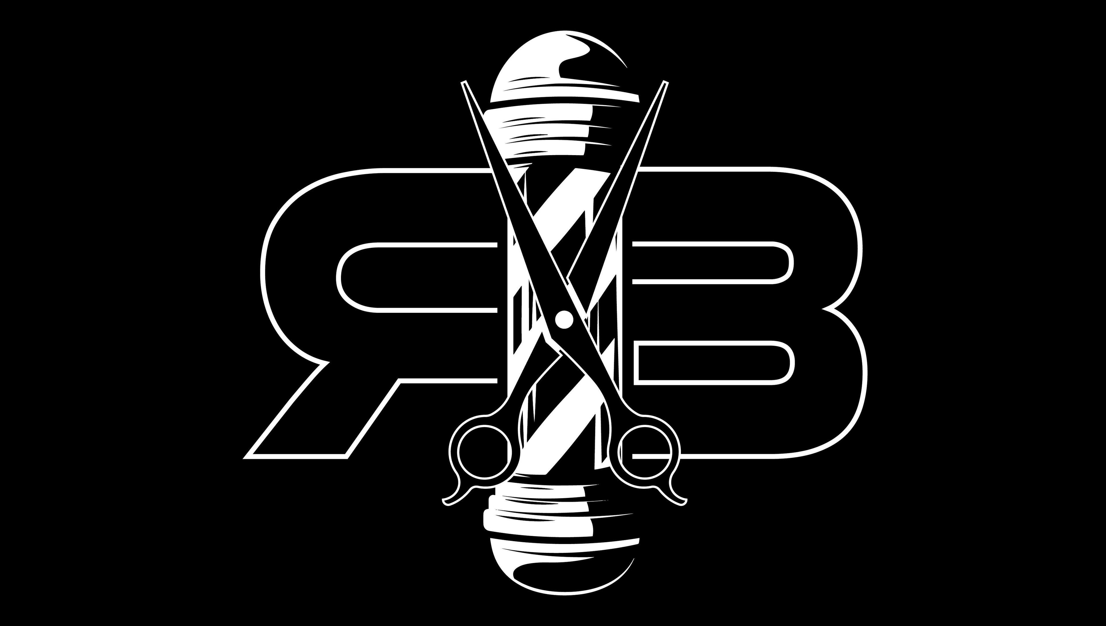 Ricktbarber logo with scissors and barber pole, Springfield, Massachusetts, US.