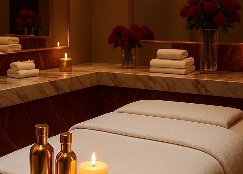 Table de massage relaxante chez Calm’nurse, Lattes, Occitanie, FR avec bougies et serviettes.