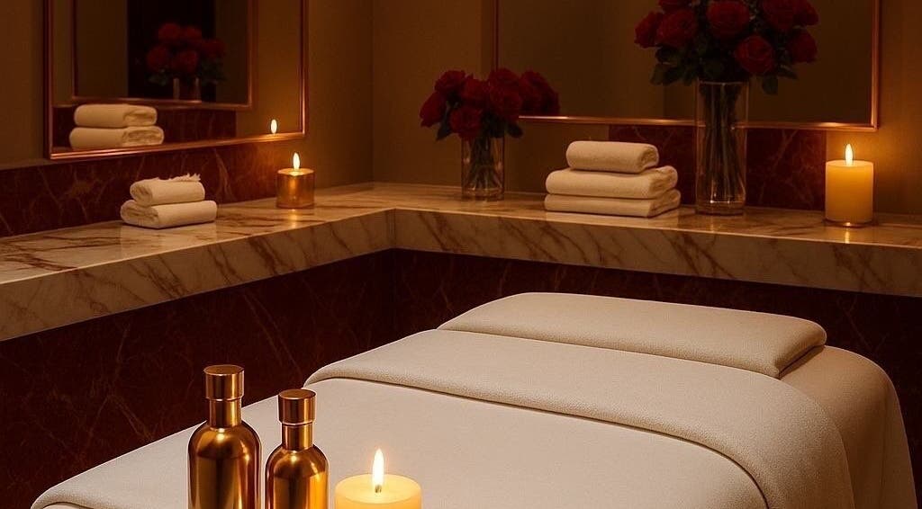 Table de massage relaxante chez Calm’nurse, Lattes, Occitanie, FR avec bougies et serviettes.