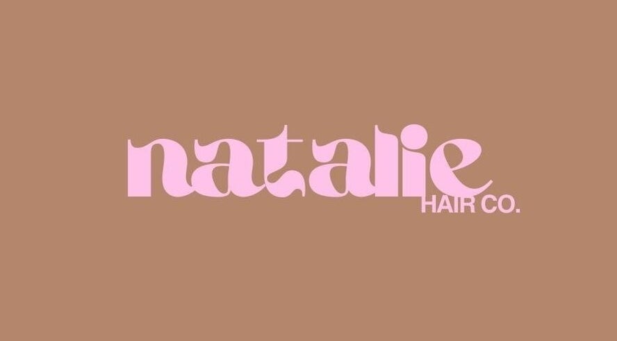 Natalie Hair Co logo in pink on brown background, located in Singleton, New South Wales, AU.