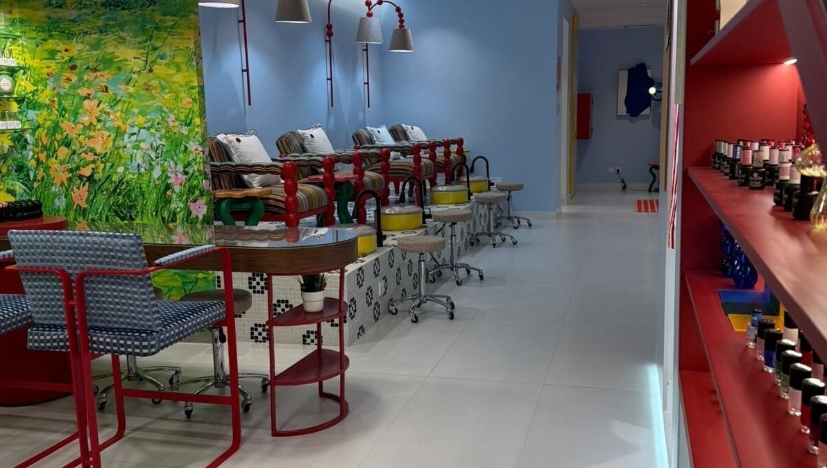 Pedicure area with colorful decor at Maryam's Flowers Salon & SPA in Riyadh, Riyadh Province, SA.