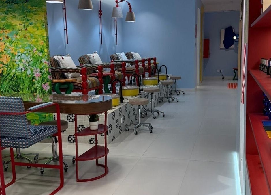 Pedicure area with colorful decor at Maryam's Flowers Salon & SPA in Riyadh, Riyadh Province, SA.