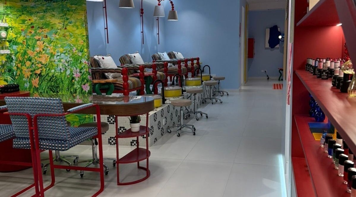 Pedicure area with colorful decor at Maryam's Flowers Salon & SPA in Riyadh, Riyadh Province, SA.