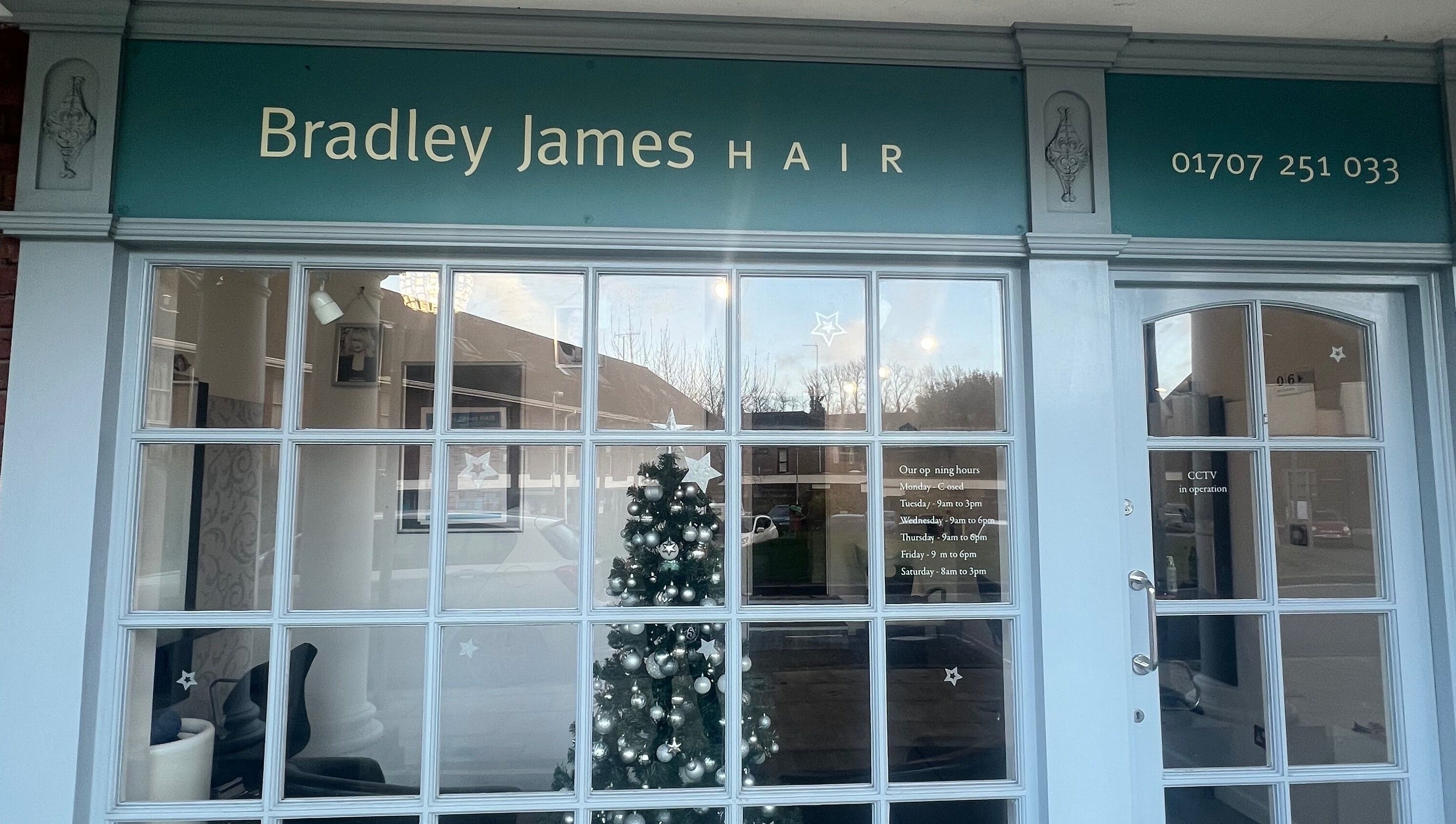 Front view of Bylivbeevor in Hatfield, England, GB showcasing festive decor and modern styling.