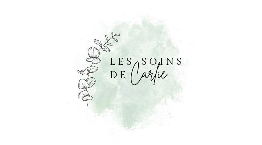 Logo de Les Soins de Carlie 🌿 avec motif d'eucalyptus, Saint-Julien-en-Genevois, Auvergne-Rhône-Alpes, FR.
