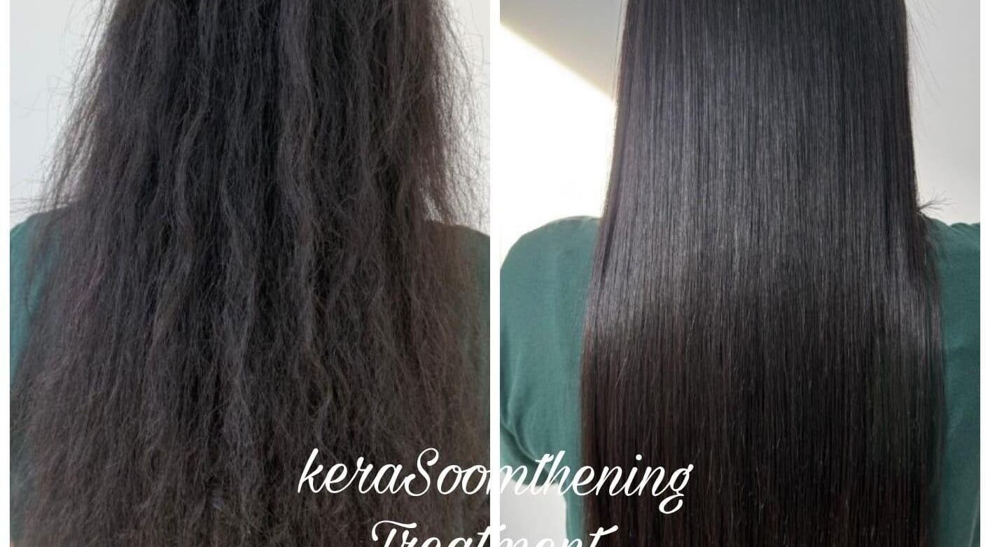 Before and after hair smoothing at Strand & Style Beauty Lounge, Melbourne, Victoria, AU.