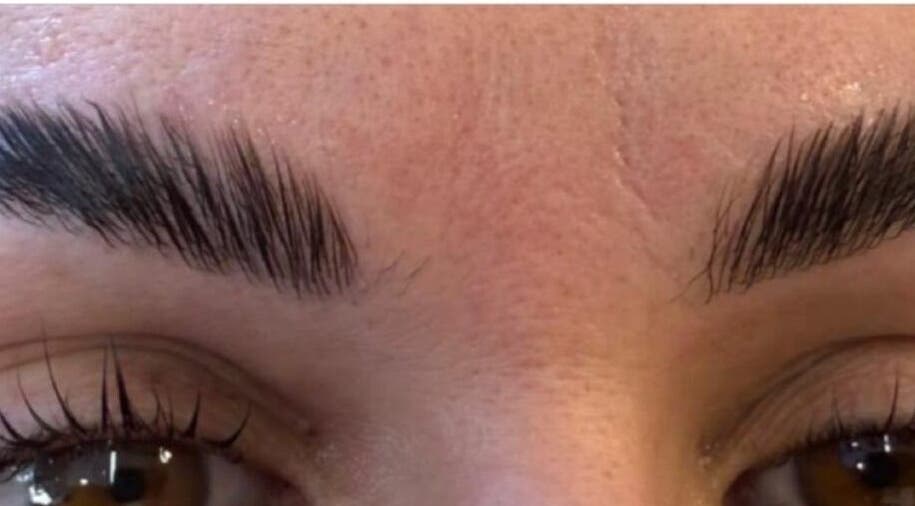 Close-up of polished brows at Strand & Style Beauty Lounge, Melbourne, Victoria, AU.