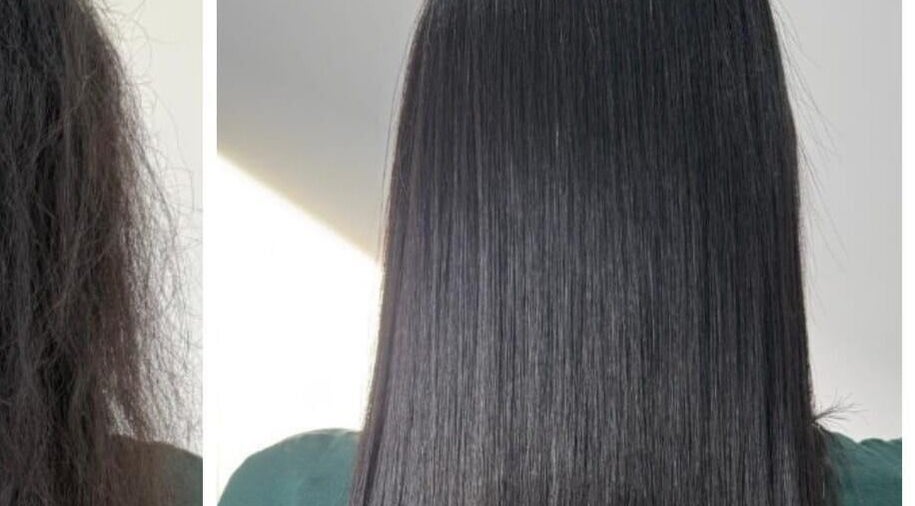 Sleek hair makeover at Strand & Style Beauty Lounge, Melbourne, Victoria, AU with dramatic before and after results.