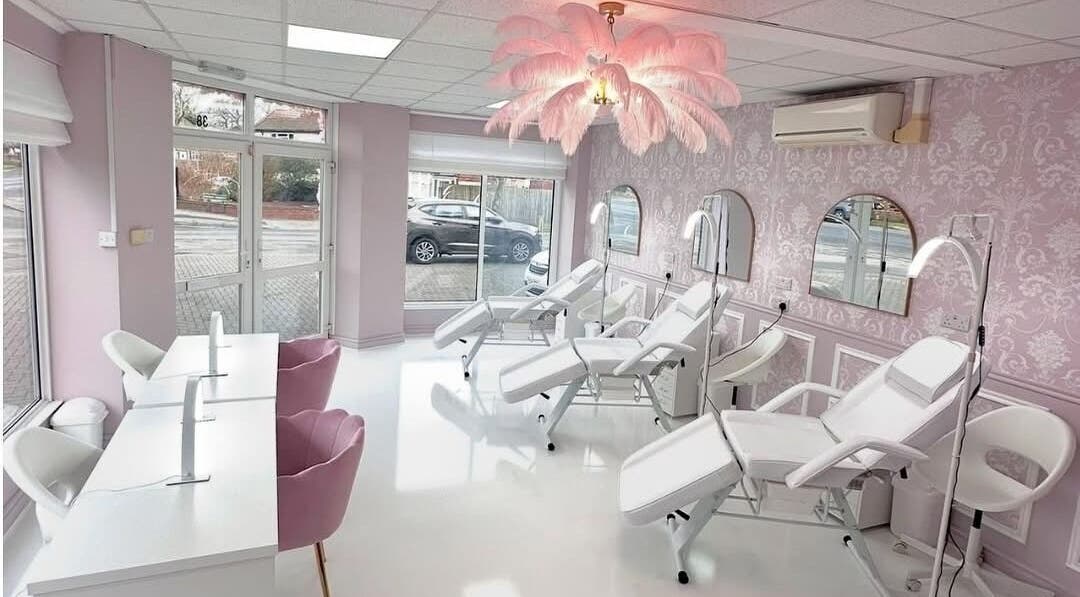 Elegant beauty salon at casiejeanlashes, Birmingham, England, GB with chic decor and reclining chairs.