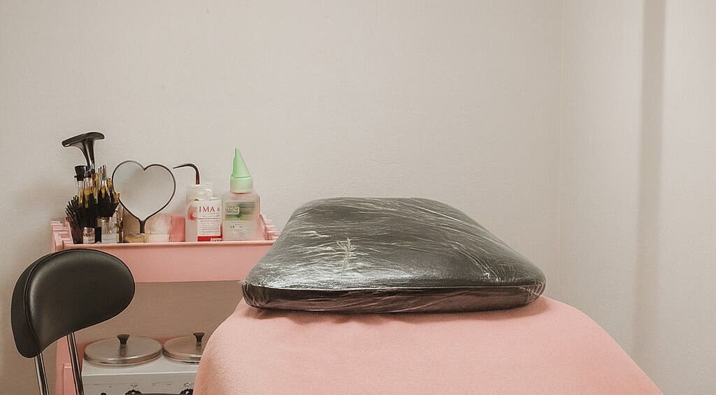 Sala de tratamiento en andreabrows.uy, Montevideo, Departamento De Montevideo, UY, con cama y productos de belleza.