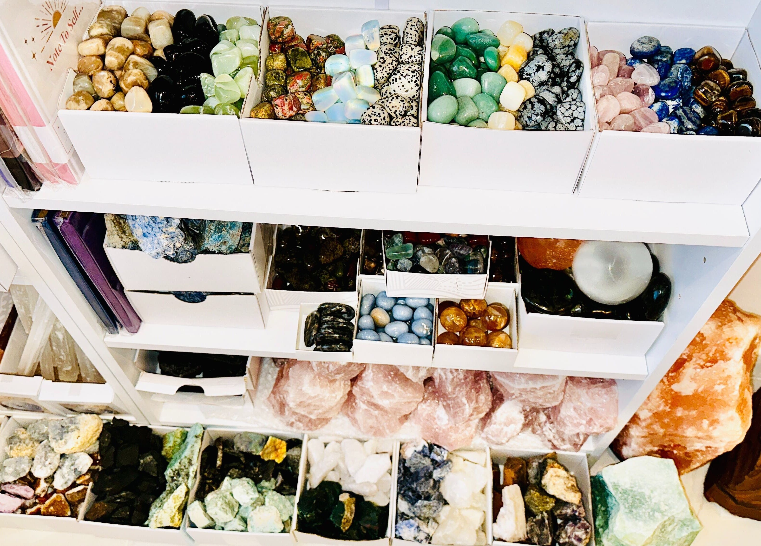 A vibrant display of healing crystals at Seek Within, Walsall, England, GB.