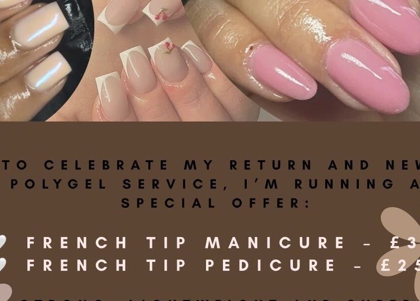 Nailedbylaurinda in Birmingham, England, GB offers French tip manicures and pedicures with special polygel service.