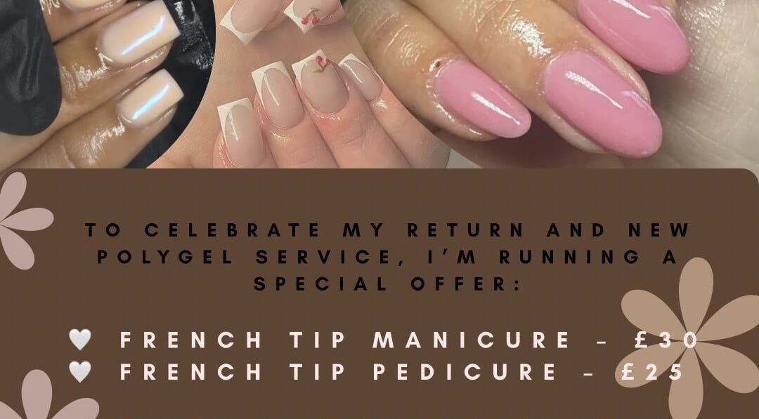 Nailedbylaurinda in Birmingham, England, GB offers French tip manicures and pedicures with special polygel service.
