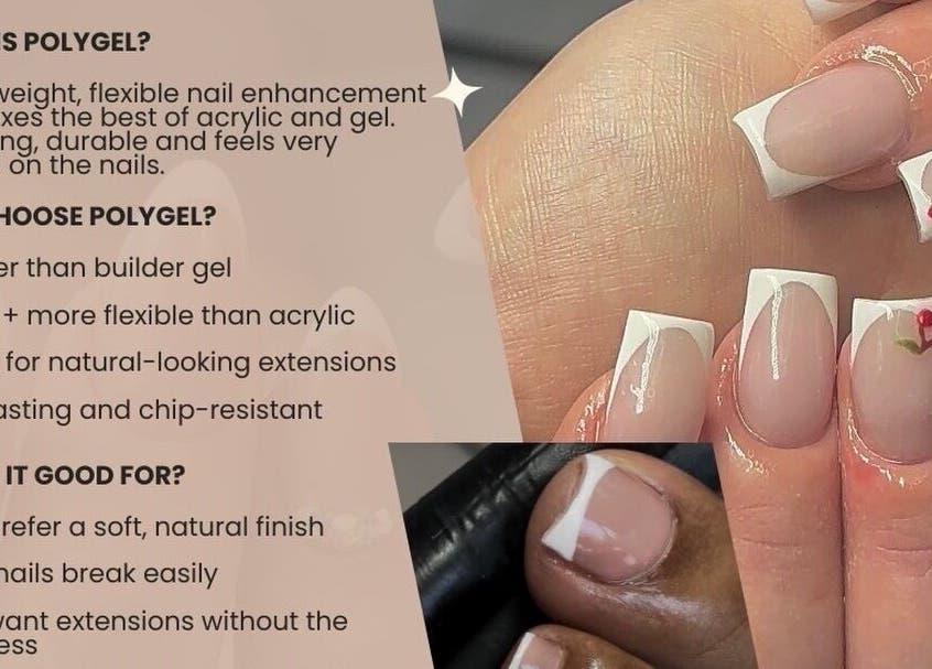 Polygel nails at Nailedbylaurinda, Birmingham, England, showcase a stylish and durable finish.