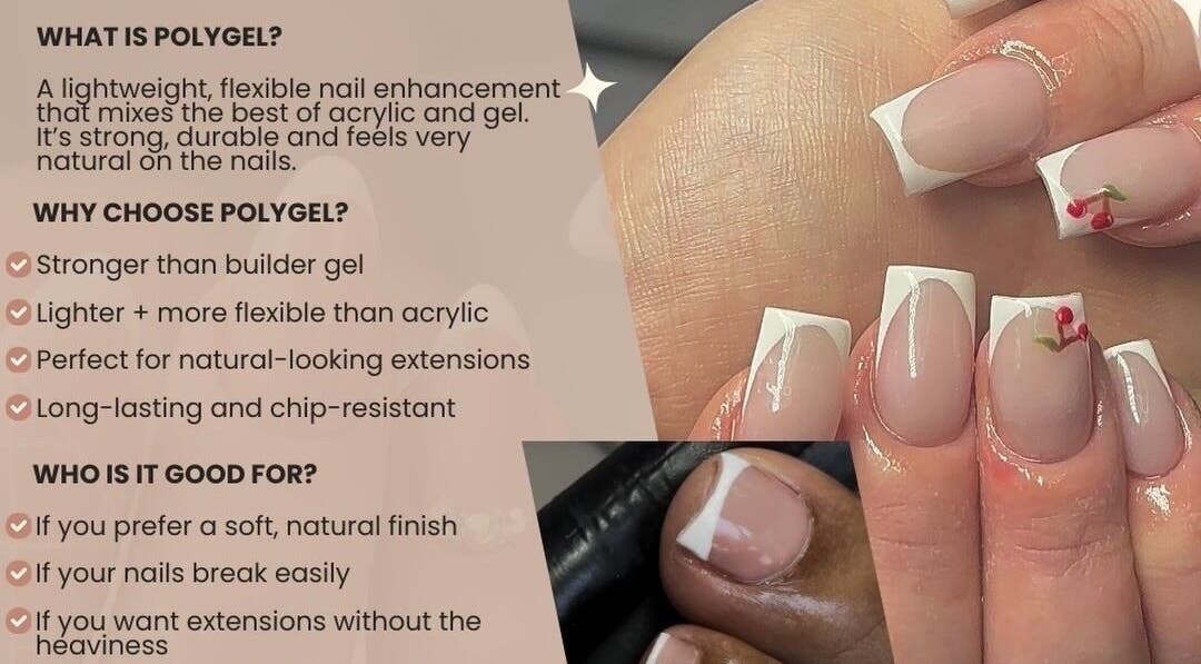 Polygel nails at Nailedbylaurinda, Birmingham, England, showcase a stylish and durable finish.