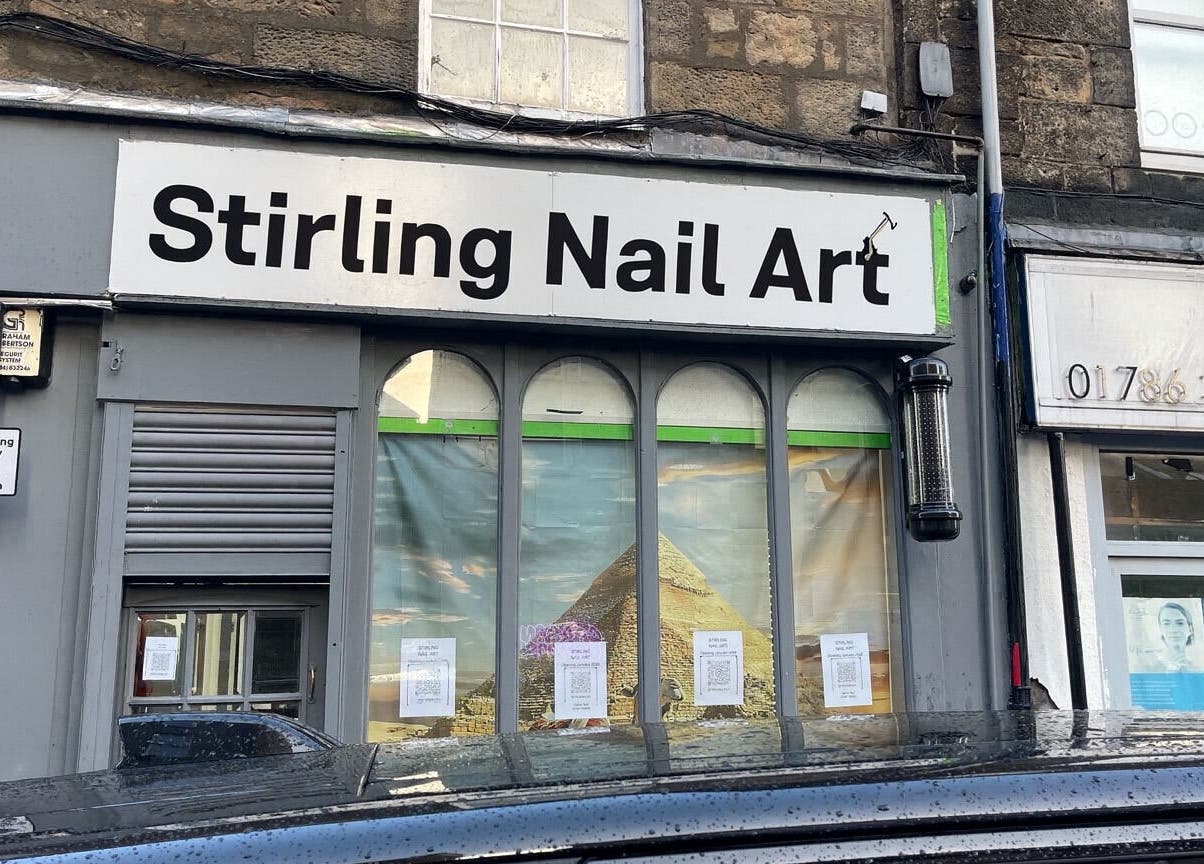 Exterior view of Stirling Nail Art in Stirling, Scotland, GB showcasing its stylish storefront.