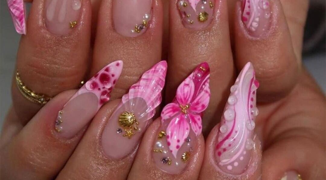 Intricate floral nail designs at Labelle Nails Studio in Durban, Kwazulu-natal, ZA showcase elegance and detail.
