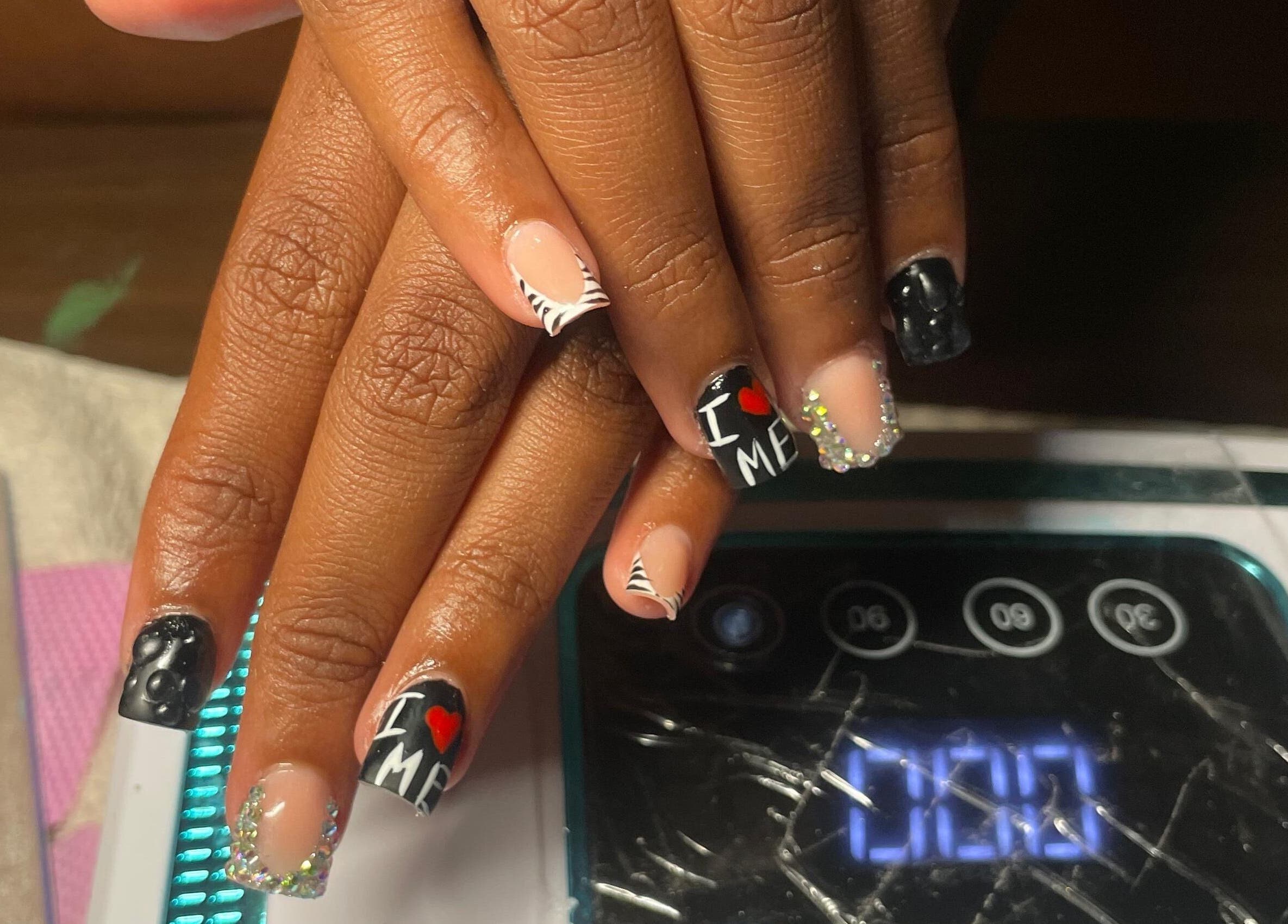 Elegant nail art with bold lettering at The Luxe Nail Art Studio, Bridgetown, Saint Michael, BB.
