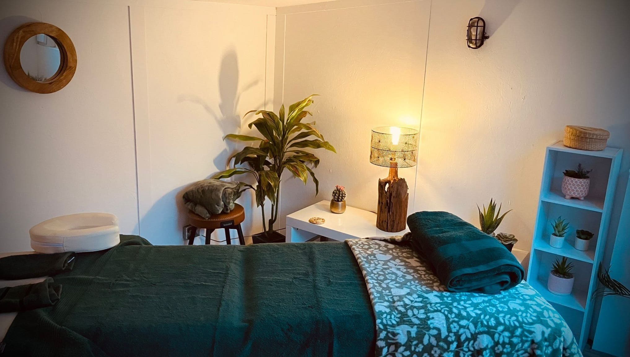 Cozy treatment room with soft lighting at Oh Darling in Bournemouth, England, GB.