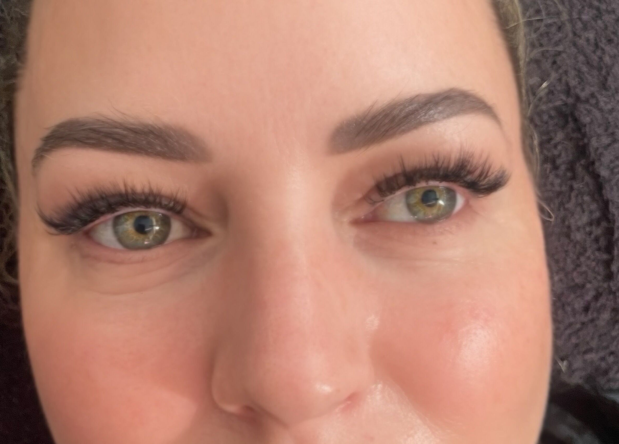 Close-up of expertly shaped brows and lashes at Lash and Brow Cribb, Tamahere, Waikato, NZ.