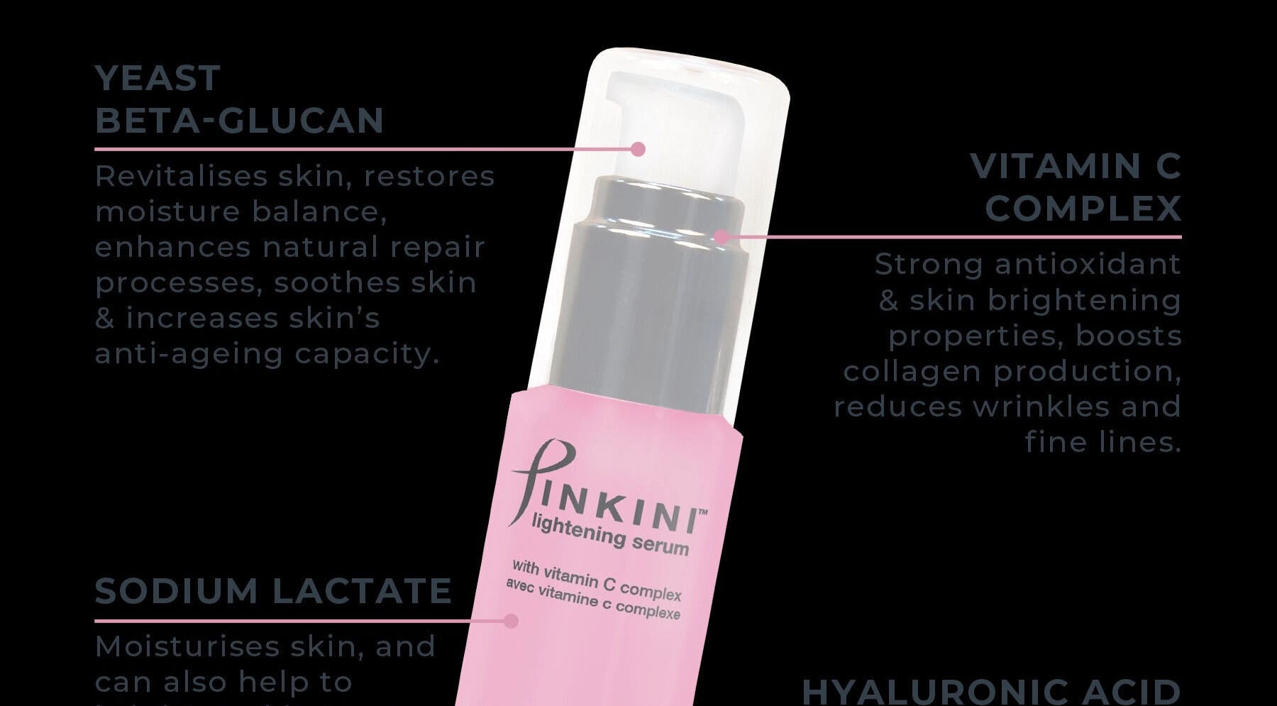 Pinkini lightening serum with ingredients at SS BEAUTY LOFT, Paramaribo, Paramaribo, SR.