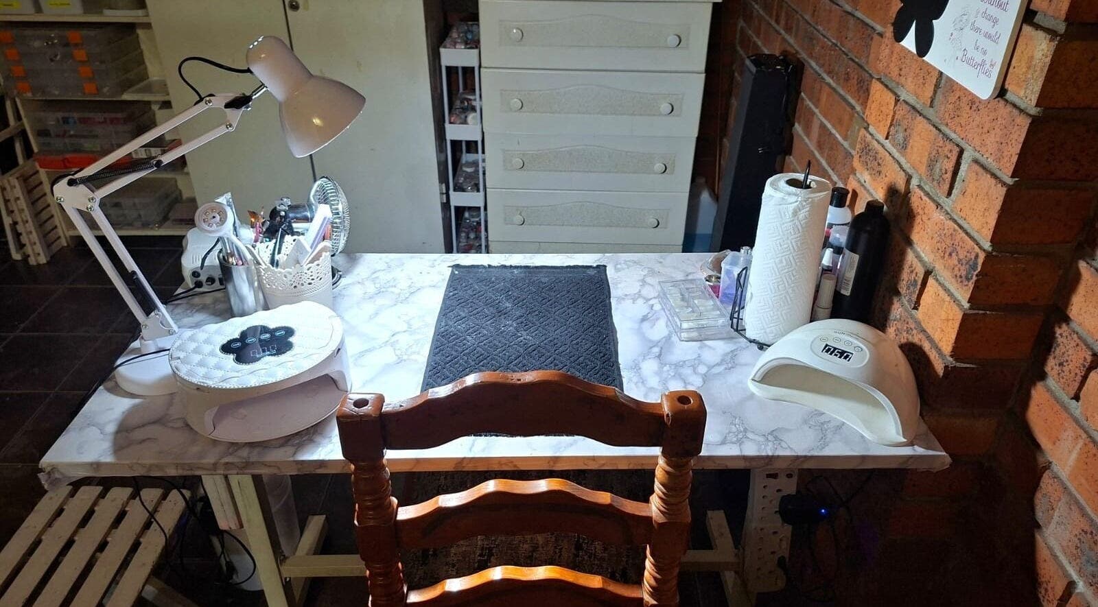 Inviting nail station at Nails by Roelene, Krugersdorp, Gauteng, ZA, ready for a relaxing beauty treatment.