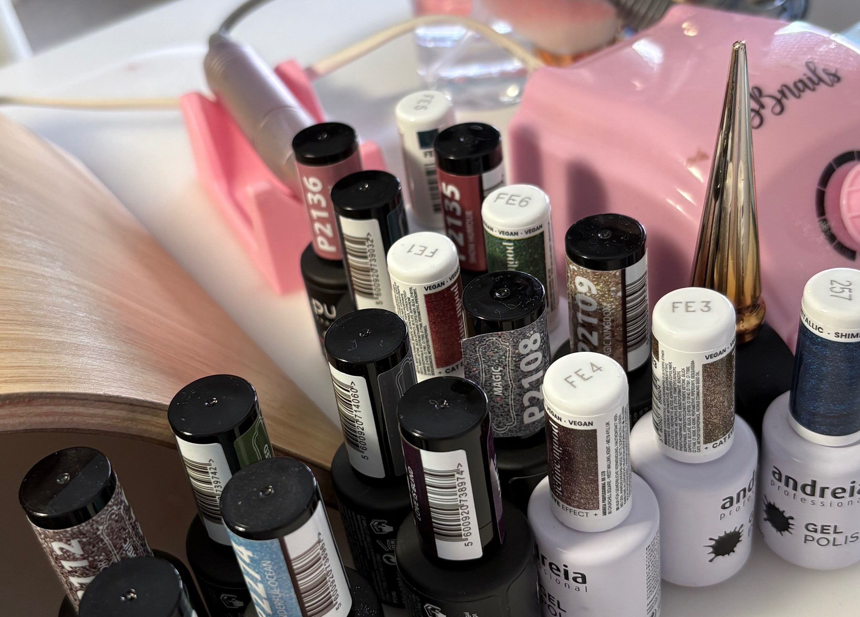 Nail polish selection and manicure tools at Thenailsfirst, Queluz, Lisboa, PT.