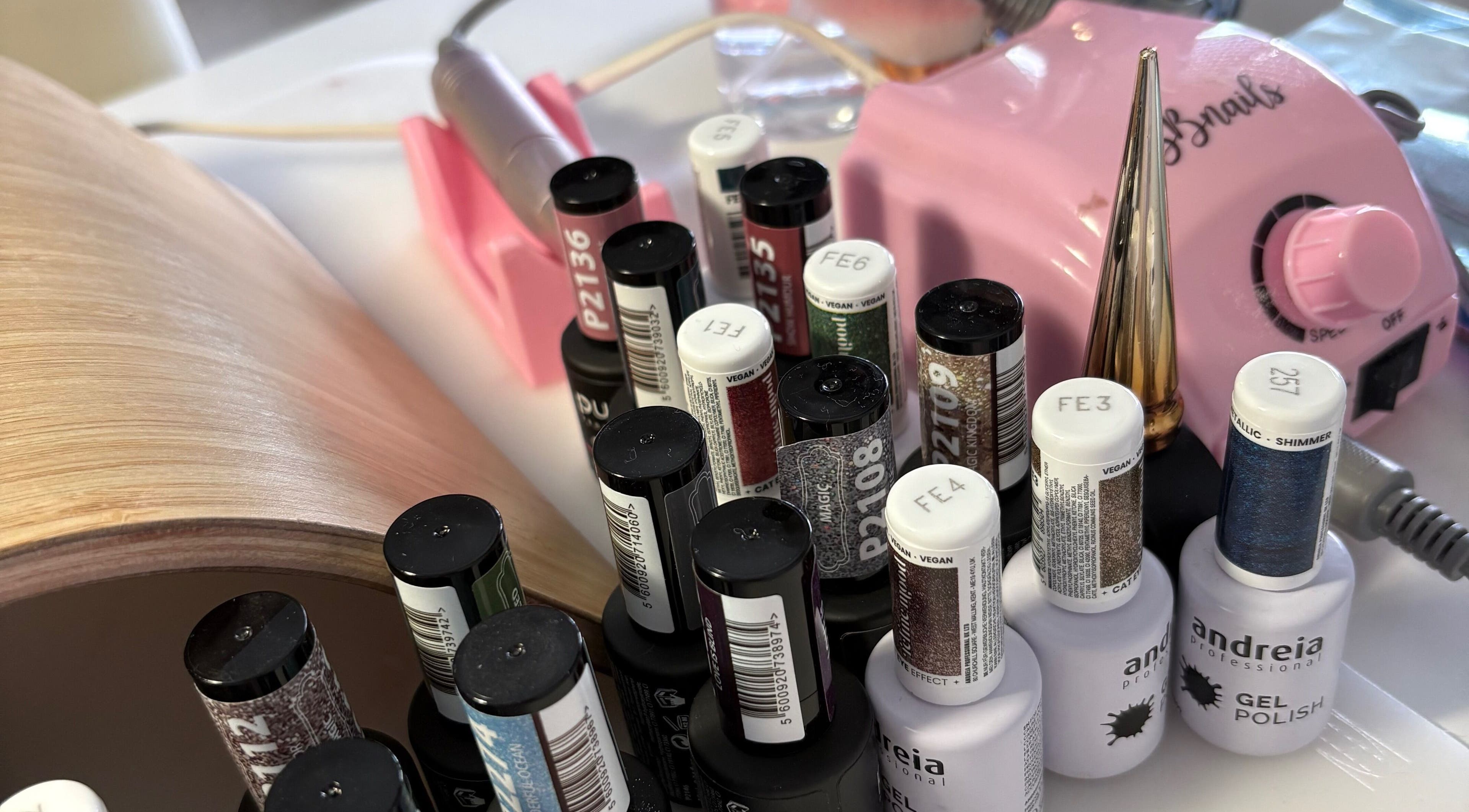 Nail polish selection and manicure tools at Thenailsfirst, Queluz, Lisboa, PT.