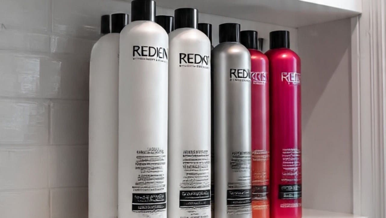 LuxehairbyJo beauty products display in Wellington, Florida, US, showcasing Redken haircare assortment.