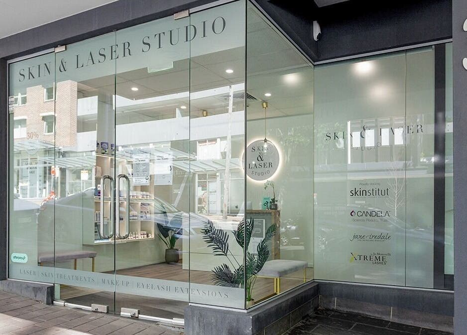 Exterior of Skin and Laser Studio in St Leonards, New South Wales, AU with modern glass storefront.