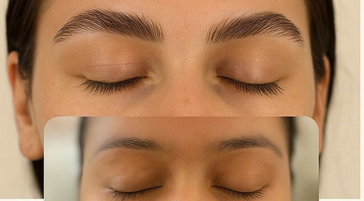 Transformation des sourcils chez BROWS & CARE, Perpignan, Occitanie, FR, avant et après soin beauté.