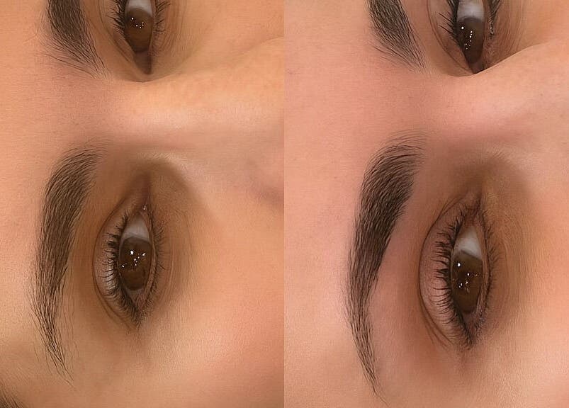 Avant et après transformation des sourcils chez BROWS & CARE, Perpignan, Occitanie, FR.