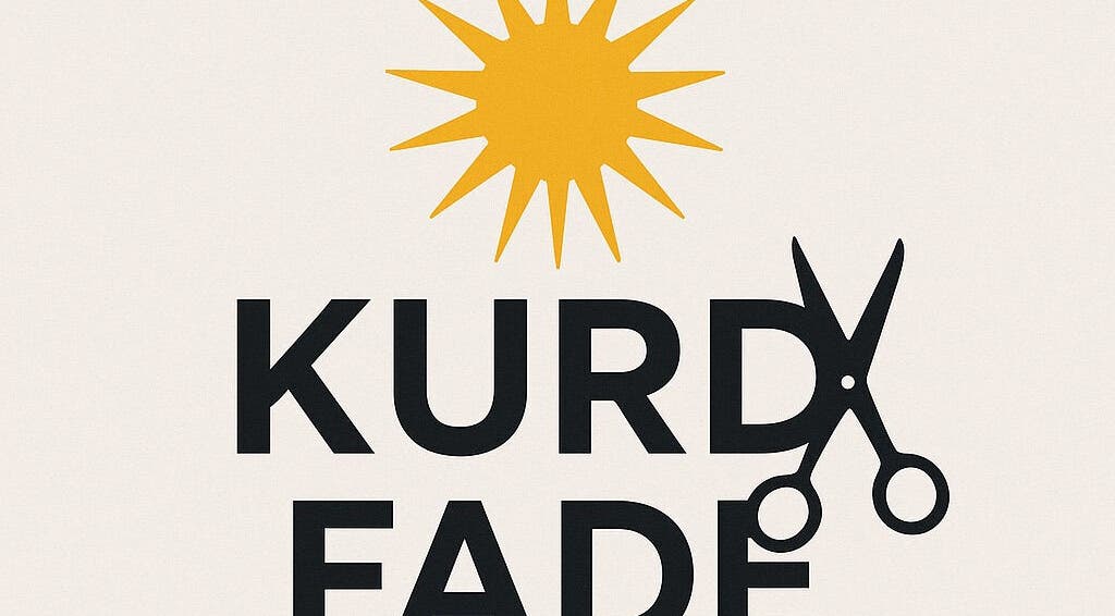 Logo of Kurd fade in Manchester, England, GB with yellow sun and scissors design.