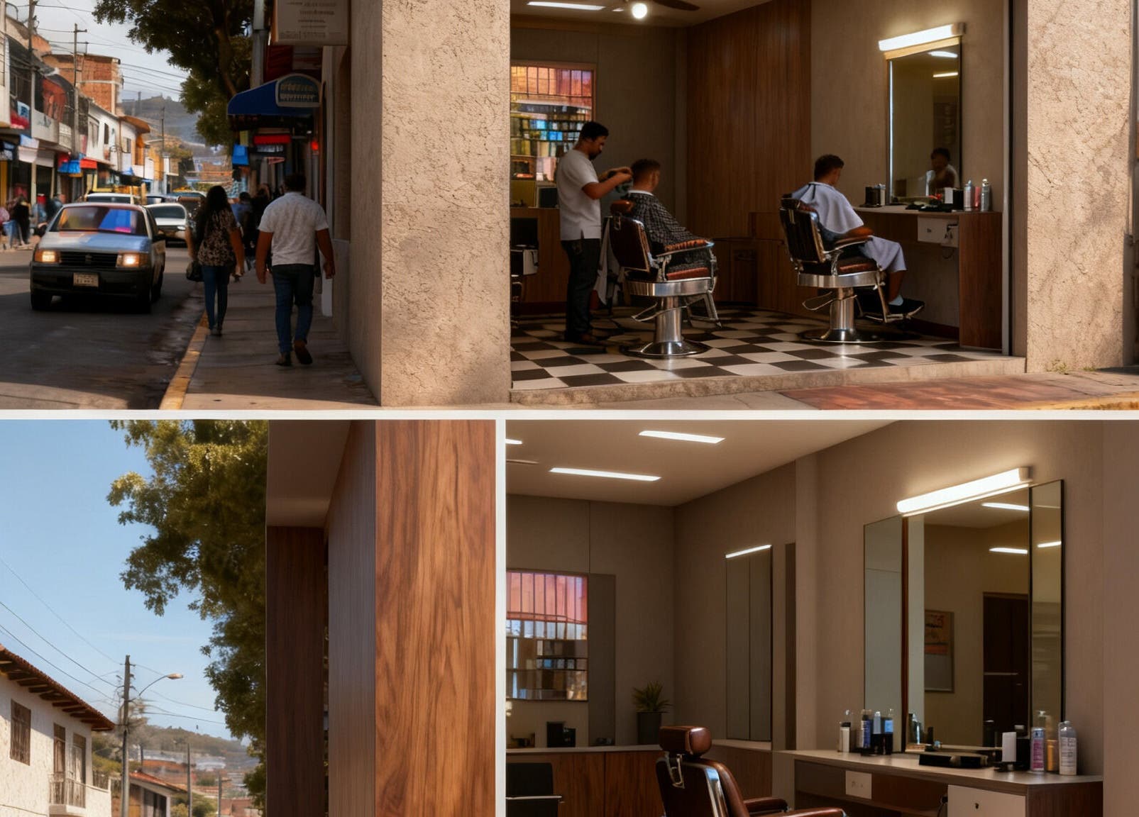 Exterior e interior de Benítezbarber7 en Valle Del Cauca, CO. Moderno y acogedor ambiente urbano para cortes de cabello.