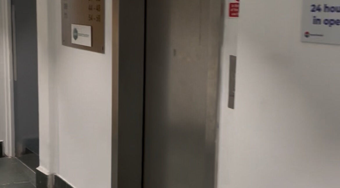 Entrance to the elevator at BeautiForAll Studio in Manchester, England, GB, ensuring accessibility to all visitors.