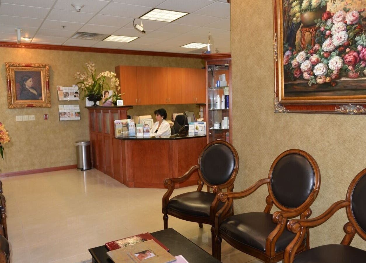 Elegant lobby at KESALZ LLC, showcasing plush seating and floral decor in San Jose, California, US.