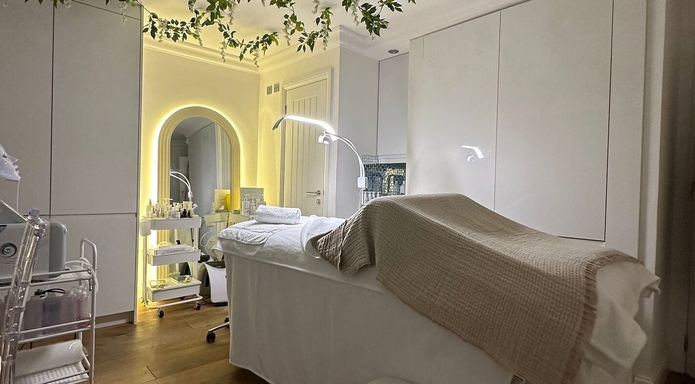 Treatment room at Face by Emma, Brighton, England; elegant design with calming ambiance and modern facilities.