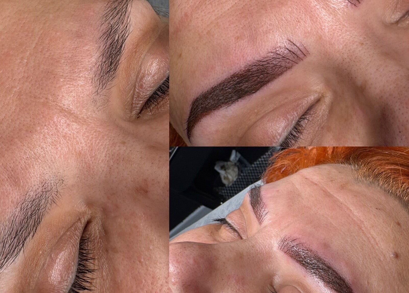 Microblading brow transformation at Ginnie.Beauty, Liverpool, England, GB showcasing before and after results.