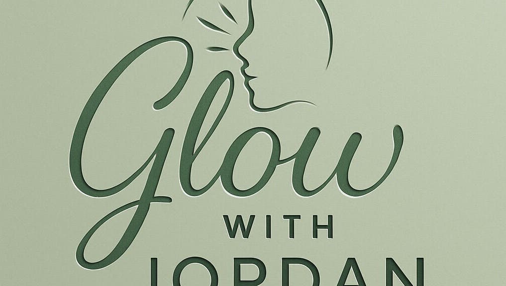 Glow with Jordan logo in Lawnton, Queensland on a green background symbolizing beauty and wellness.