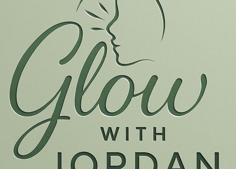 Glow with Jordan logo in Lawnton, Queensland on a green background symbolizing beauty and wellness.