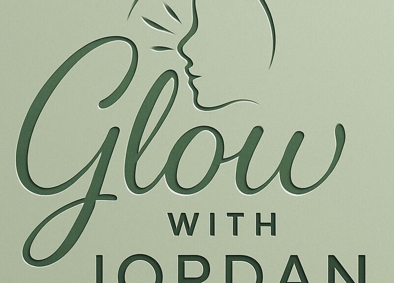 Glow with Jordan logo in Lawnton, Queensland on a green background symbolizing beauty and wellness.