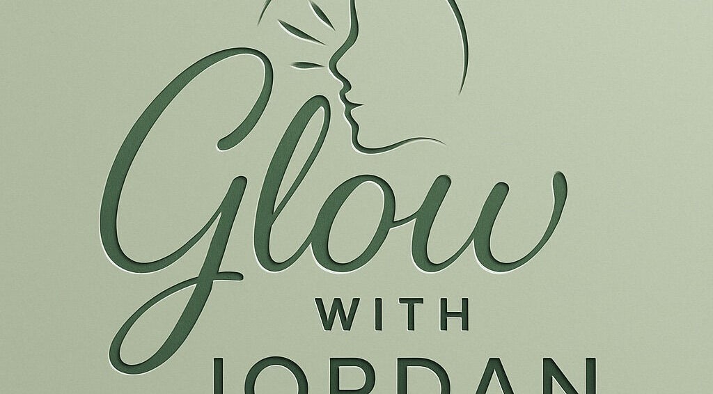 Glow with Jordan logo in Lawnton, Queensland on a green background symbolizing beauty and wellness.