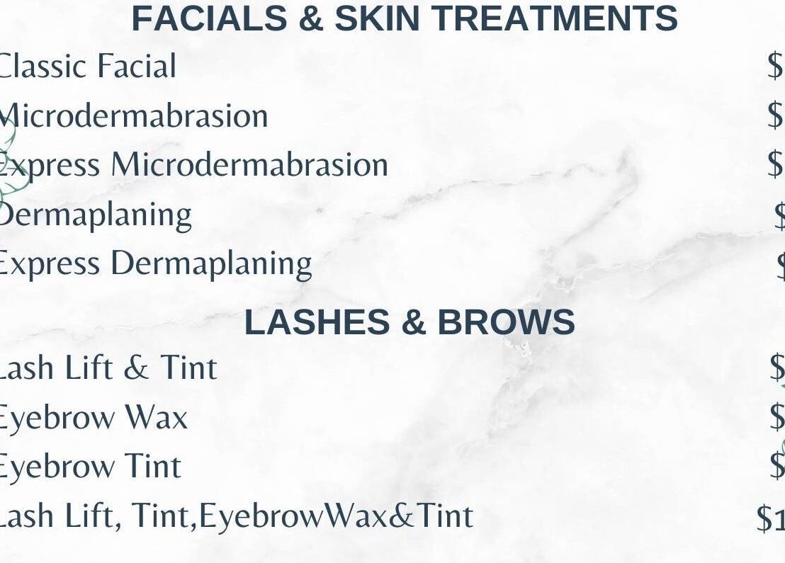 Service menu for facials and brows at Glow with Jordan, Lawnton, Queensland, AU. Prices and options listed.