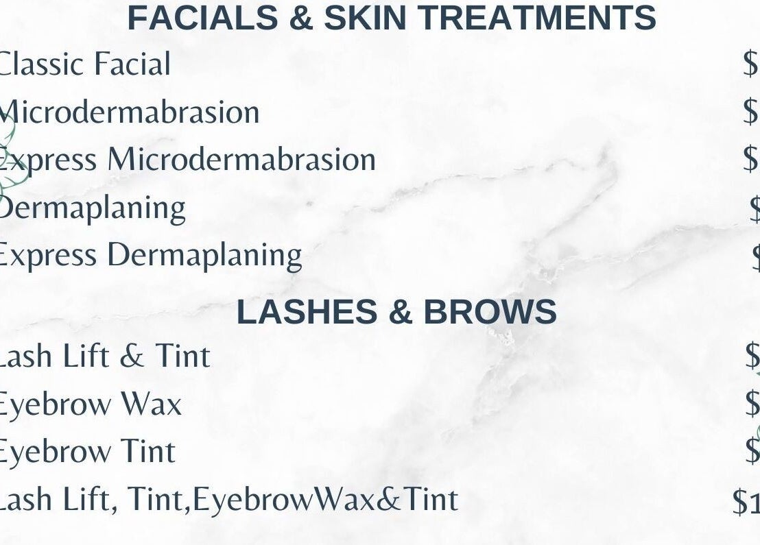 Service menu for facials and brows at Glow with Jordan, Lawnton, Queensland, AU. Prices and options listed.