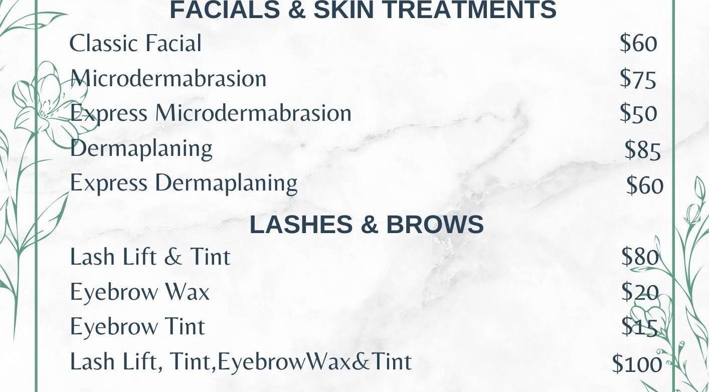 Service menu for facials and brows at Glow with Jordan, Lawnton, Queensland, AU. Prices and options listed.