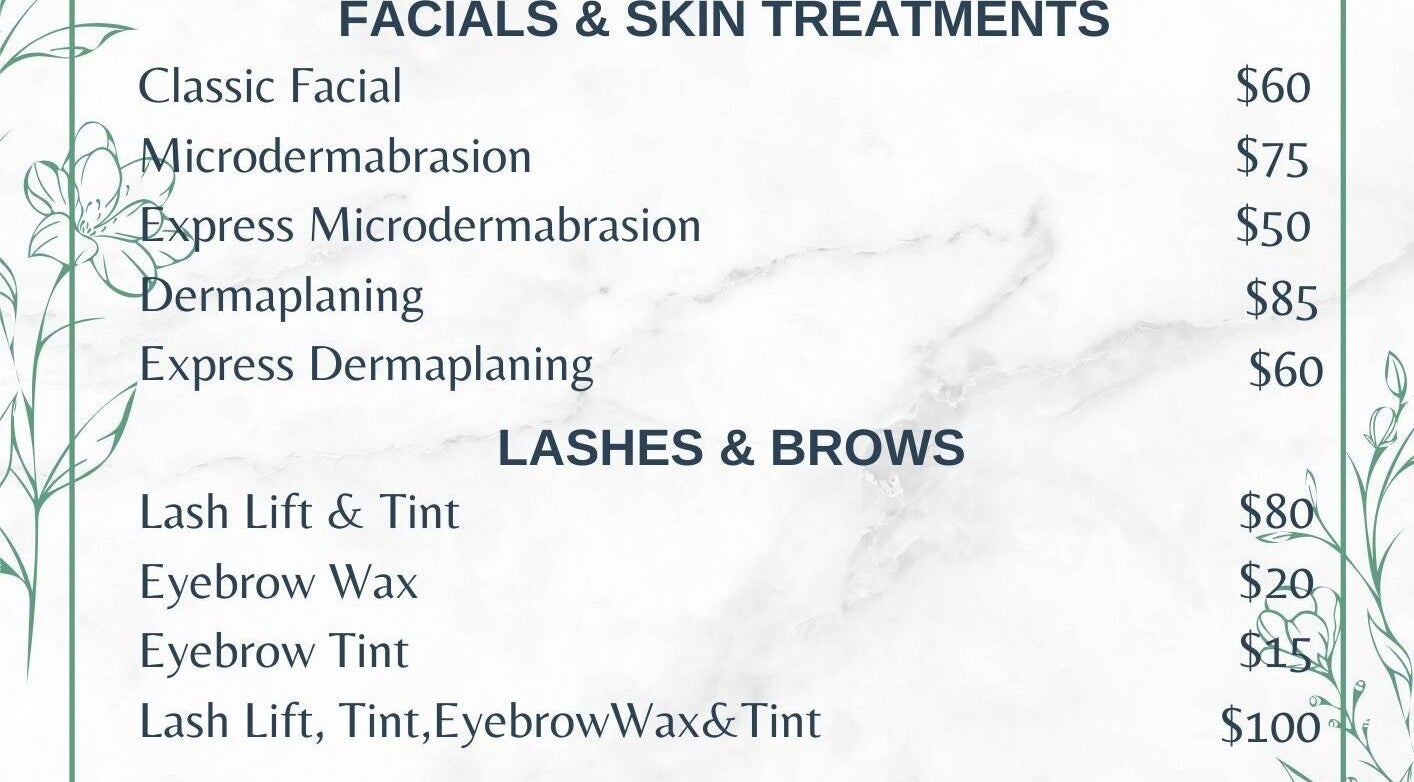 Service menu for facials and brows at Glow with Jordan, Lawnton, Queensland, AU. Prices and options listed.
