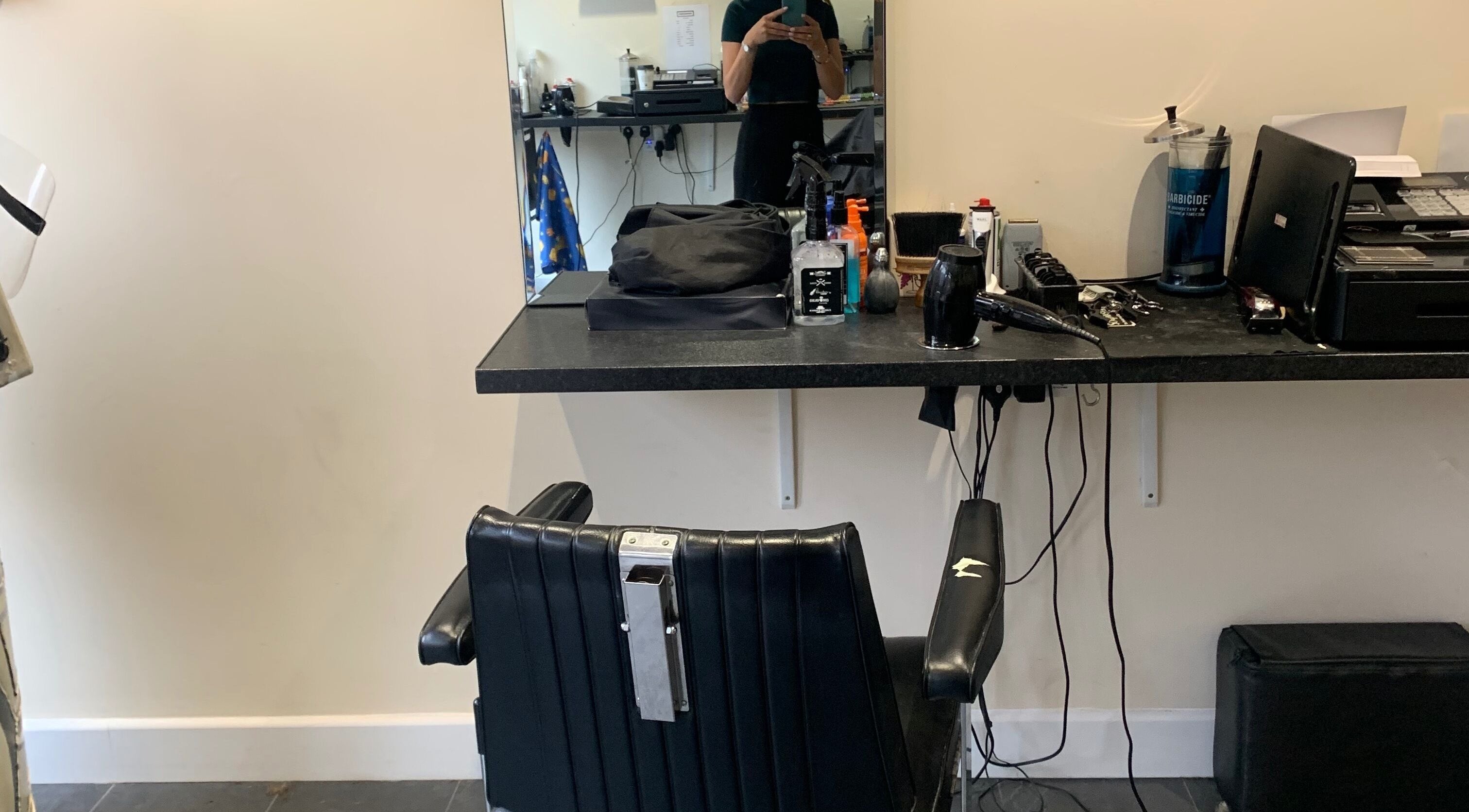 Modern salon station with tools at Hair by Petra in Salisbury, England, GB.