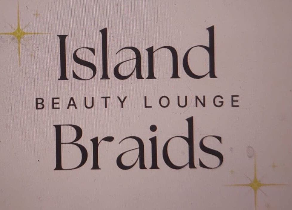 Logo for Island Braids Beauty Lounge, Bridgetown, Saint Michael, BB, with stylish font and star accents.